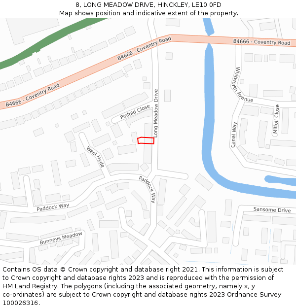 8, LONG MEADOW DRIVE, HINCKLEY, LE10 0FD: Location map and indicative extent of plot