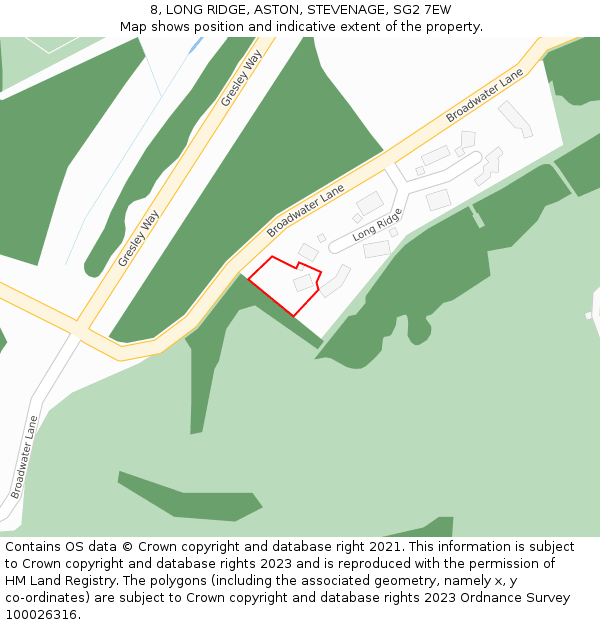 8, LONG RIDGE, ASTON, STEVENAGE, SG2 7EW: Location map and indicative extent of plot