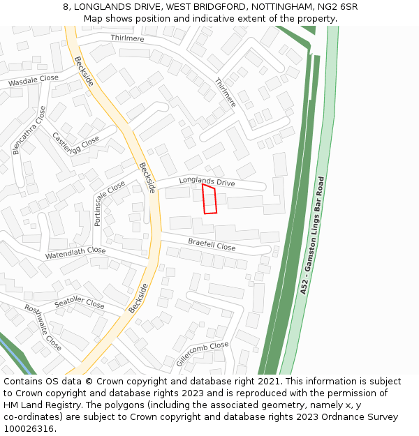 8, LONGLANDS DRIVE, WEST BRIDGFORD, NOTTINGHAM, NG2 6SR: Location map and indicative extent of plot