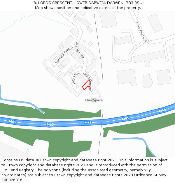 8, LORDS CRESCENT, LOWER DARWEN, DARWEN, BB3 0SU: Location map and indicative extent of plot