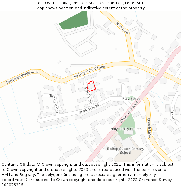 8, LOVELL DRIVE, BISHOP SUTTON, BRISTOL, BS39 5PT: Location map and indicative extent of plot