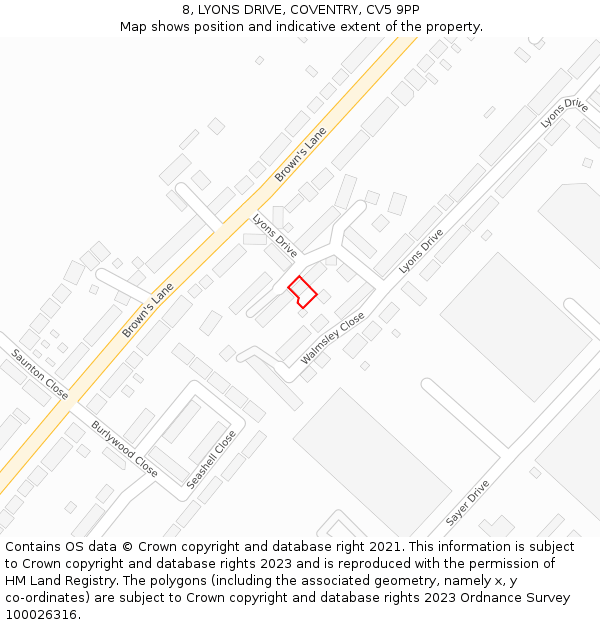 8, LYONS DRIVE, COVENTRY, CV5 9PP: Location map and indicative extent of plot