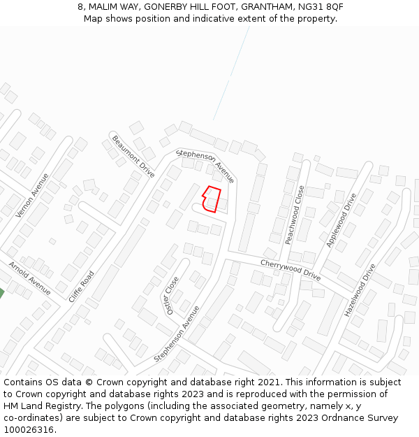 8, MALIM WAY, GONERBY HILL FOOT, GRANTHAM, NG31 8QF: Location map and indicative extent of plot