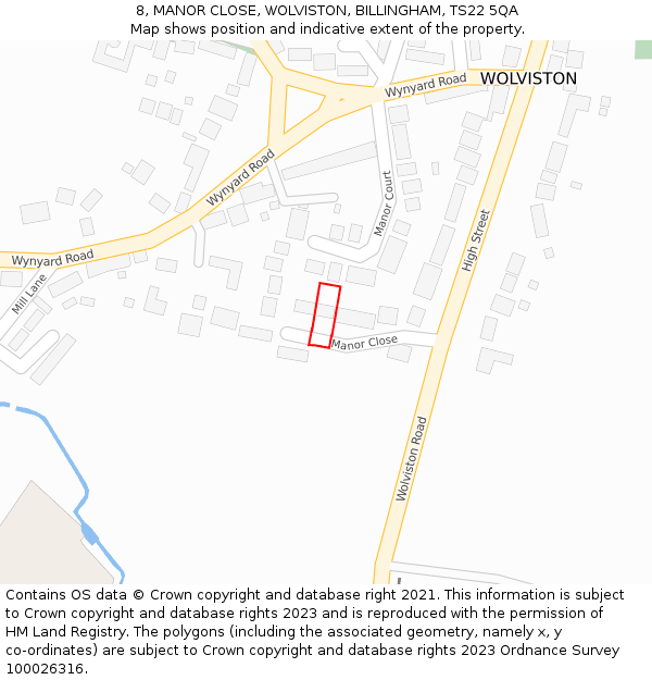 8, MANOR CLOSE, WOLVISTON, BILLINGHAM, TS22 5QA: Location map and indicative extent of plot