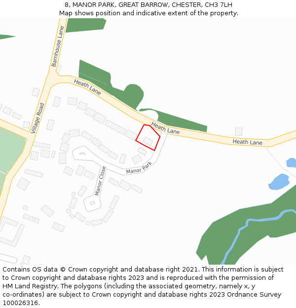 8, MANOR PARK, GREAT BARROW, CHESTER, CH3 7LH: Location map and indicative extent of plot