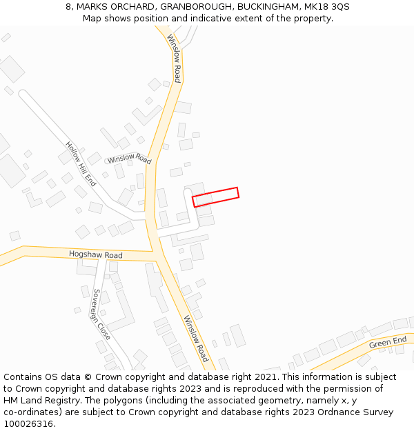 8, MARKS ORCHARD, GRANBOROUGH, BUCKINGHAM, MK18 3QS: Location map and indicative extent of plot