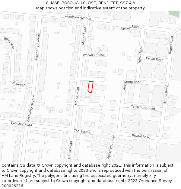 8, MARLBOROUGH CLOSE, BENFLEET, SS7 4JA: Location map and indicative extent of plot