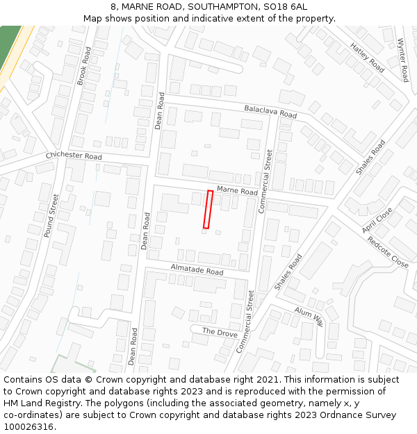 8, MARNE ROAD, SOUTHAMPTON, SO18 6AL: Location map and indicative extent of plot