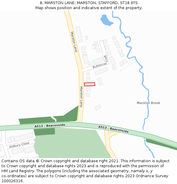 8, MARSTON LANE, MARSTON, STAFFORD, ST18 9TS: Location map and indicative extent of plot