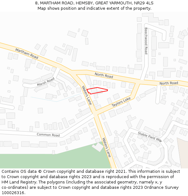 8, MARTHAM ROAD, HEMSBY, GREAT YARMOUTH, NR29 4LS: Location map and indicative extent of plot