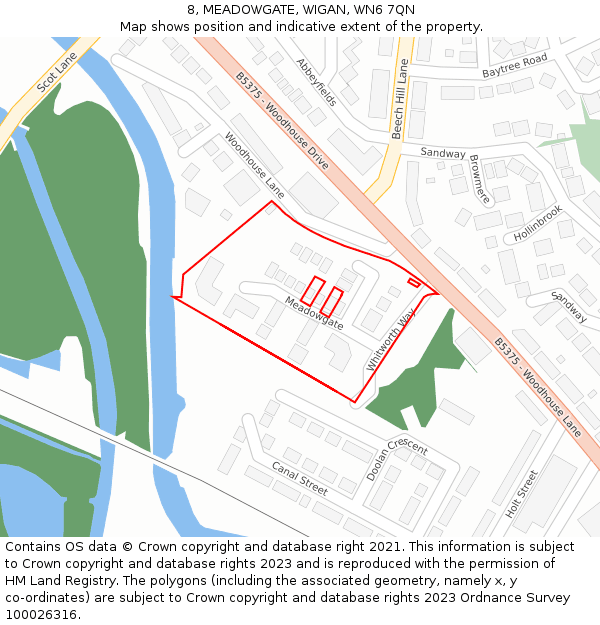 8, MEADOWGATE, WIGAN, WN6 7QN: Location map and indicative extent of plot