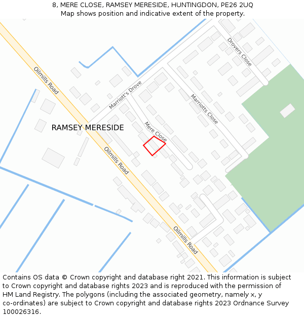 8, MERE CLOSE, RAMSEY MERESIDE, HUNTINGDON, PE26 2UQ: Location map and indicative extent of plot