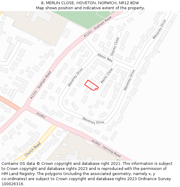 8, MERLIN CLOSE, HOVETON, NORWICH, NR12 8DW: Location map and indicative extent of plot