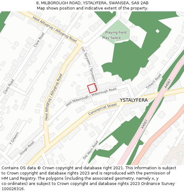 8, MILBOROUGH ROAD, YSTALYFERA, SWANSEA, SA9 2AB: Location map and indicative extent of plot