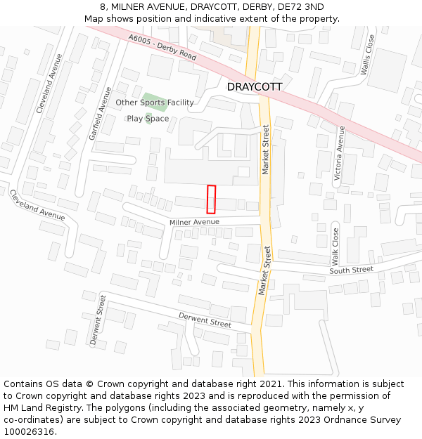 8, MILNER AVENUE, DRAYCOTT, DERBY, DE72 3ND: Location map and indicative extent of plot