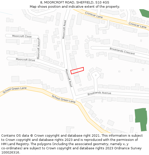 8, MOORCROFT ROAD, SHEFFIELD, S10 4GS: Location map and indicative extent of plot