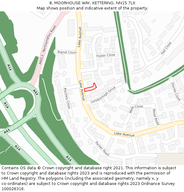 8, MOORHOUSE WAY, KETTERING, NN15 7LX: Location map and indicative extent of plot