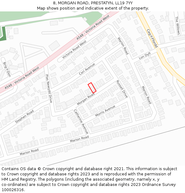 8, MORGAN ROAD, PRESTATYN, LL19 7YY: Location map and indicative extent of plot