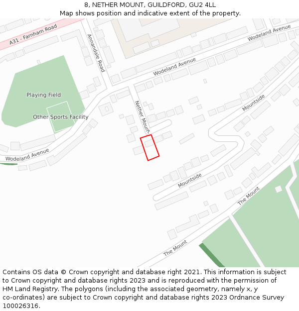 8, NETHER MOUNT, GUILDFORD, GU2 4LL: Location map and indicative extent of plot