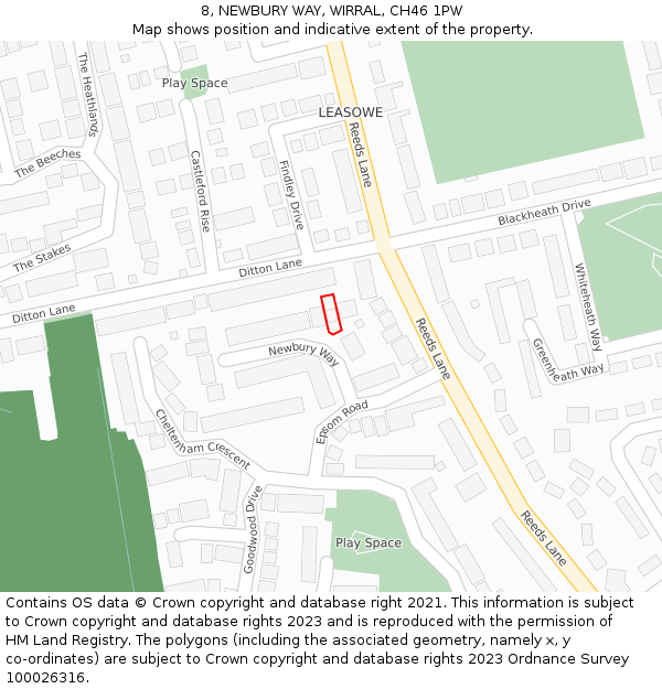 8, NEWBURY WAY, WIRRAL, CH46 1PW: Location map and indicative extent of plot