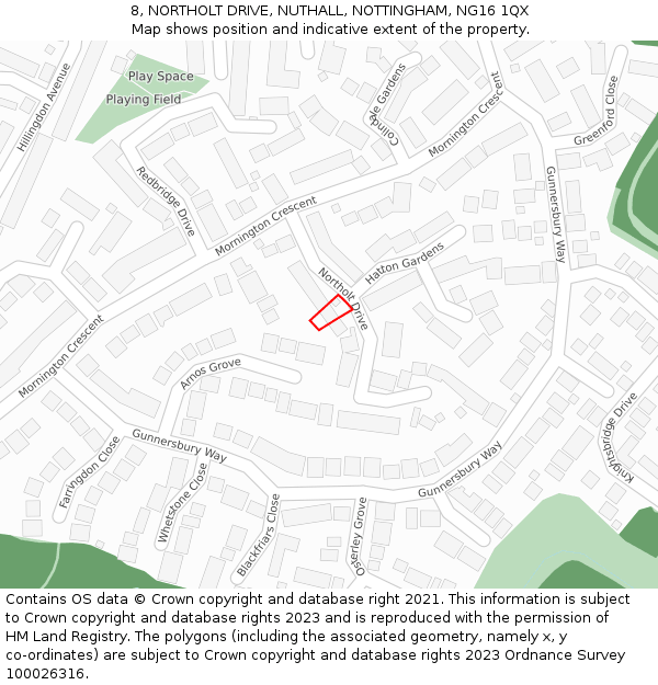 8, NORTHOLT DRIVE, NUTHALL, NOTTINGHAM, NG16 1QX: Location map and indicative extent of plot