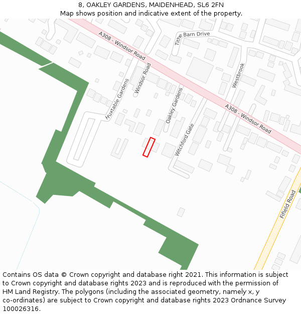 8, OAKLEY GARDENS, MAIDENHEAD, SL6 2FN: Location map and indicative extent of plot