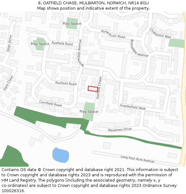 8, OATFIELD CHASE, MULBARTON, NORWICH, NR14 8GU: Location map and indicative extent of plot