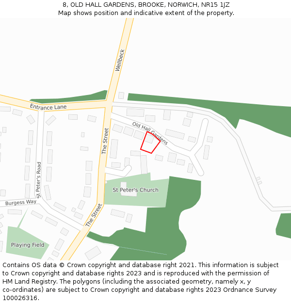 8, OLD HALL GARDENS, BROOKE, NORWICH, NR15 1JZ: Location map and indicative extent of plot