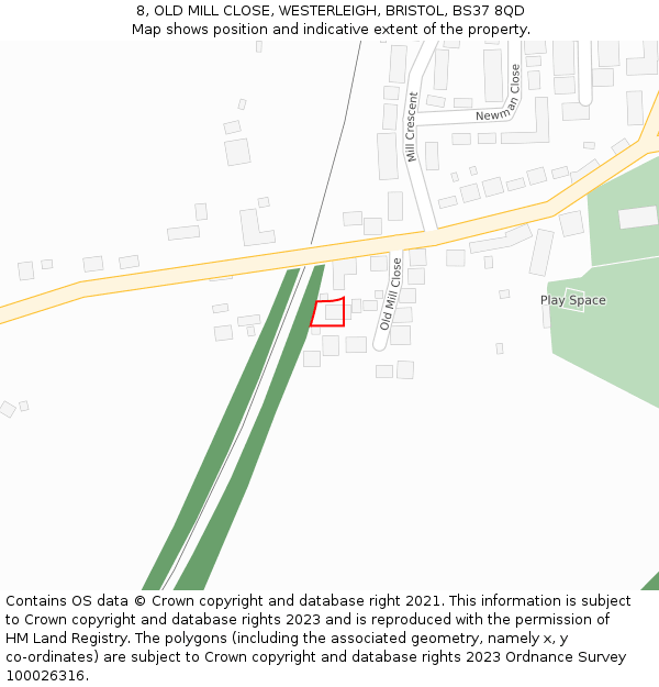 8, OLD MILL CLOSE, WESTERLEIGH, BRISTOL, BS37 8QD: Location map and indicative extent of plot