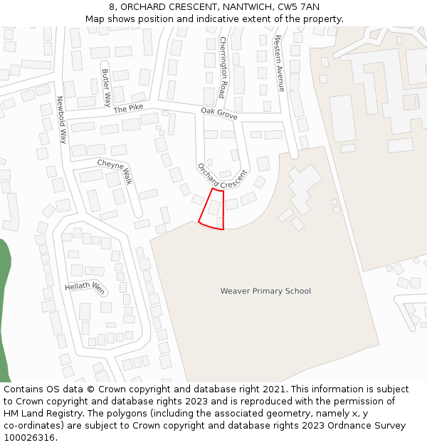 8, ORCHARD CRESCENT, NANTWICH, CW5 7AN: Location map and indicative extent of plot