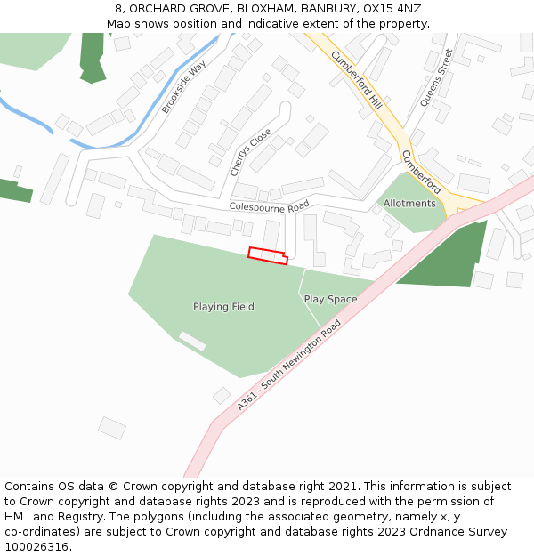 8, ORCHARD GROVE, BLOXHAM, BANBURY, OX15 4NZ: Location map and indicative extent of plot