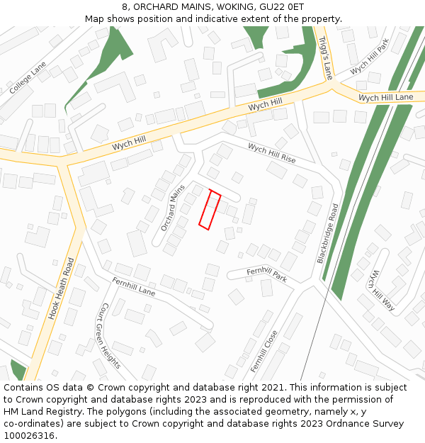 8, ORCHARD MAINS, WOKING, GU22 0ET: Location map and indicative extent of plot