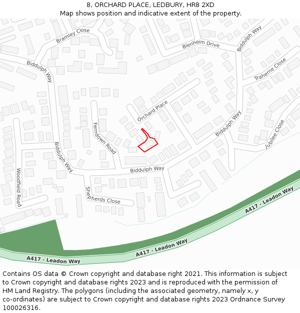 8, ORCHARD PLACE, LEDBURY, HR8 2XD: Location map and indicative extent of plot