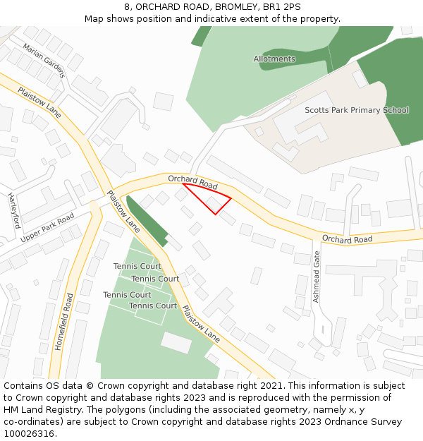 8, ORCHARD ROAD, BROMLEY, BR1 2PS: Location map and indicative extent of plot