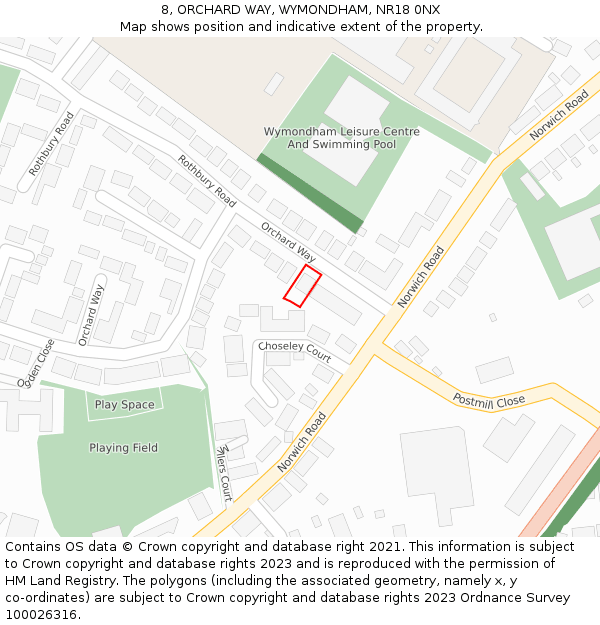 8, ORCHARD WAY, WYMONDHAM, NR18 0NX: Location map and indicative extent of plot