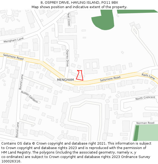 8, OSPREY DRIVE, HAYLING ISLAND, PO11 9BX: Location map and indicative extent of plot