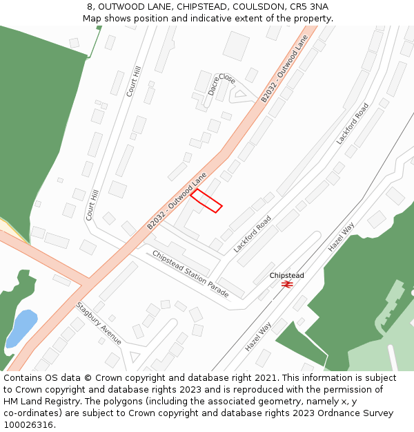 8, OUTWOOD LANE, CHIPSTEAD, COULSDON, CR5 3NA: Location map and indicative extent of plot