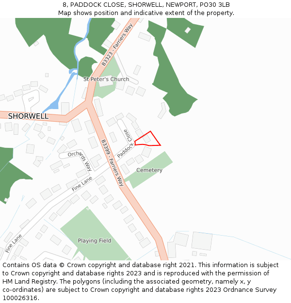 8, PADDOCK CLOSE, SHORWELL, NEWPORT, PO30 3LB: Location map and indicative extent of plot