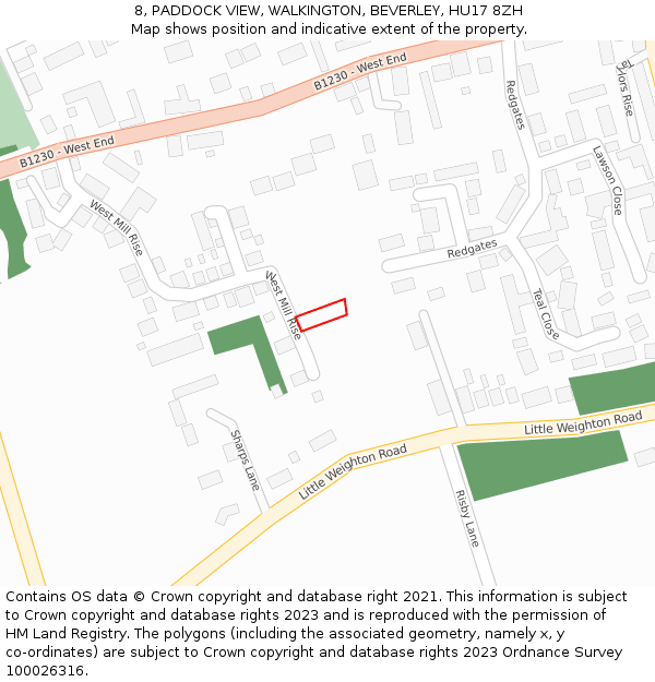 8, PADDOCK VIEW, WALKINGTON, BEVERLEY, HU17 8ZH: Location map and indicative extent of plot