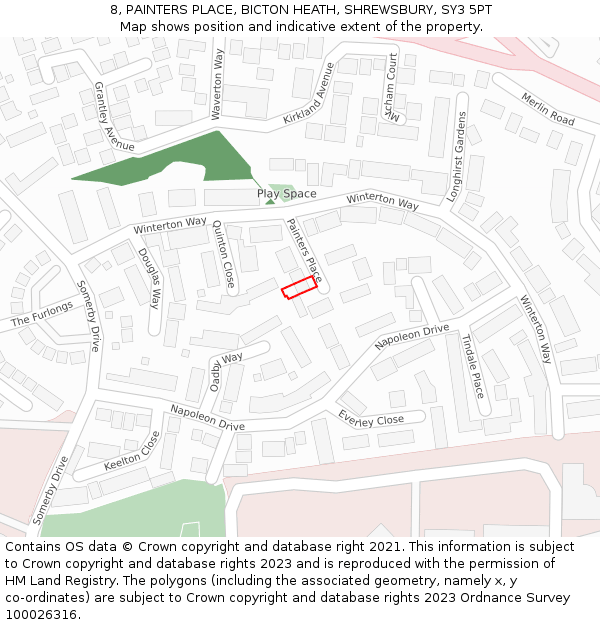 8, PAINTERS PLACE, BICTON HEATH, SHREWSBURY, SY3 5PT: Location map and indicative extent of plot