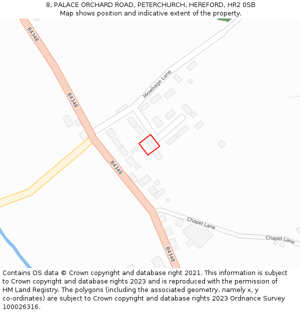 8, PALACE ORCHARD ROAD, PETERCHURCH, HEREFORD, HR2 0SB: Location map and indicative extent of plot