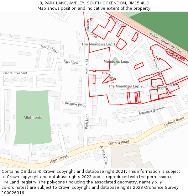 8, PARK LANE, AVELEY, SOUTH OCKENDON, RM15 4UD: Location map and indicative extent of plot