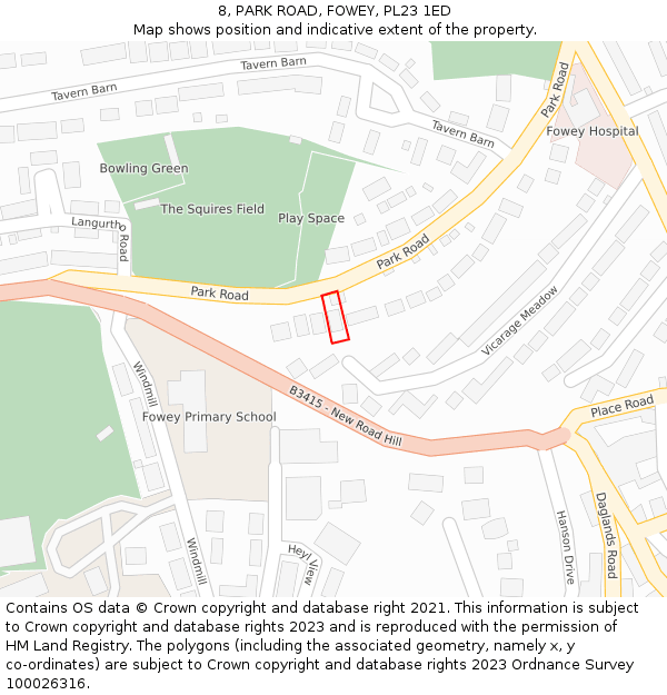 8, PARK ROAD, FOWEY, PL23 1ED: Location map and indicative extent of plot