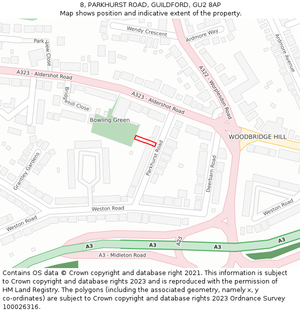 8, PARKHURST ROAD, GUILDFORD, GU2 8AP: Location map and indicative extent of plot