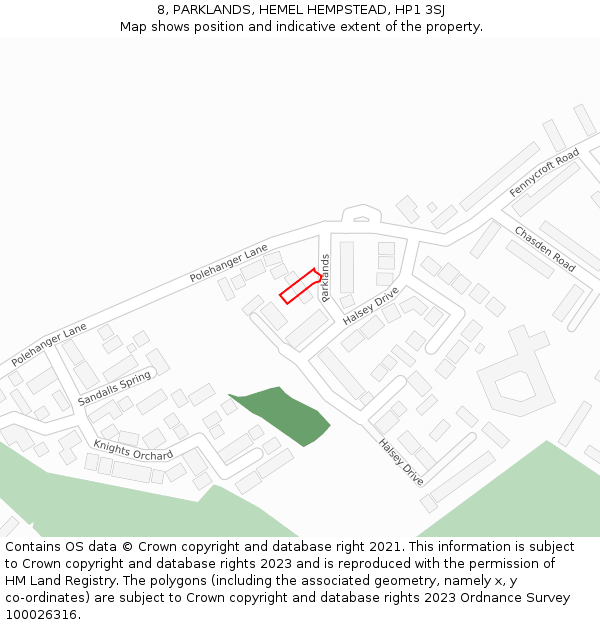 8, PARKLANDS, HEMEL HEMPSTEAD, HP1 3SJ: Location map and indicative extent of plot