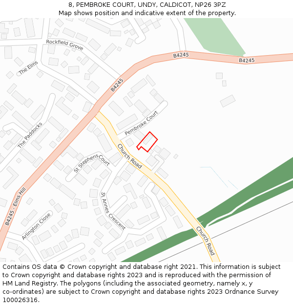 8, PEMBROKE COURT, UNDY, CALDICOT, NP26 3PZ: Location map and indicative extent of plot