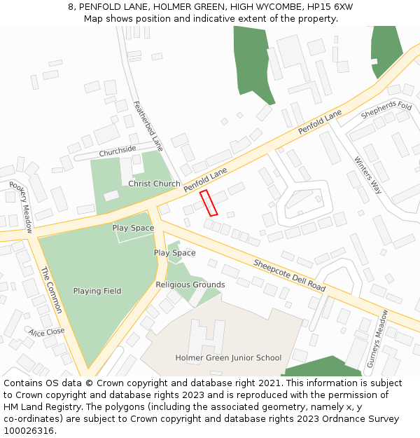 8, PENFOLD LANE, HOLMER GREEN, HIGH WYCOMBE, HP15 6XW: Location map and indicative extent of plot