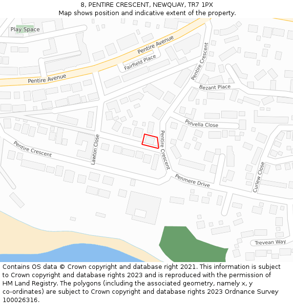 8, PENTIRE CRESCENT, NEWQUAY, TR7 1PX: Location map and indicative extent of plot