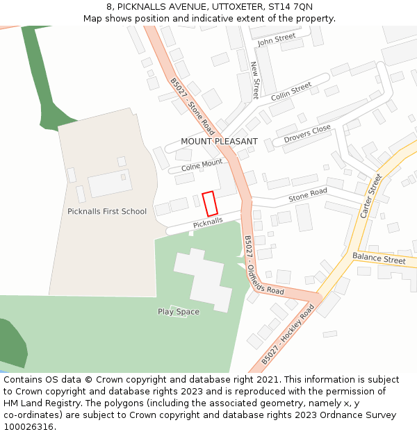 8, PICKNALLS AVENUE, UTTOXETER, ST14 7QN: Location map and indicative extent of plot