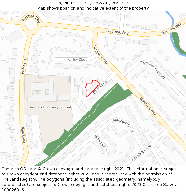 8, PIPITS CLOSE, HAVANT, PO9 3FB: Location map and indicative extent of plot